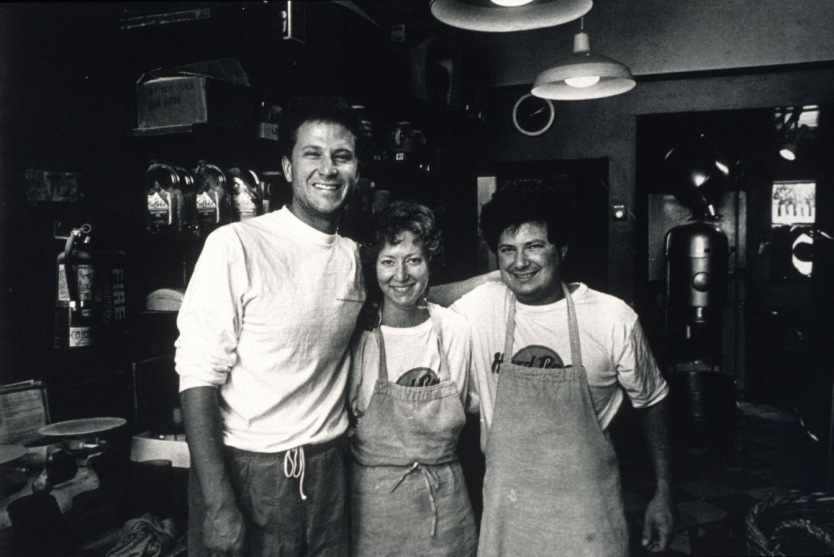 Back and White photo of 3 Semifreddis co-founders standing in bakery